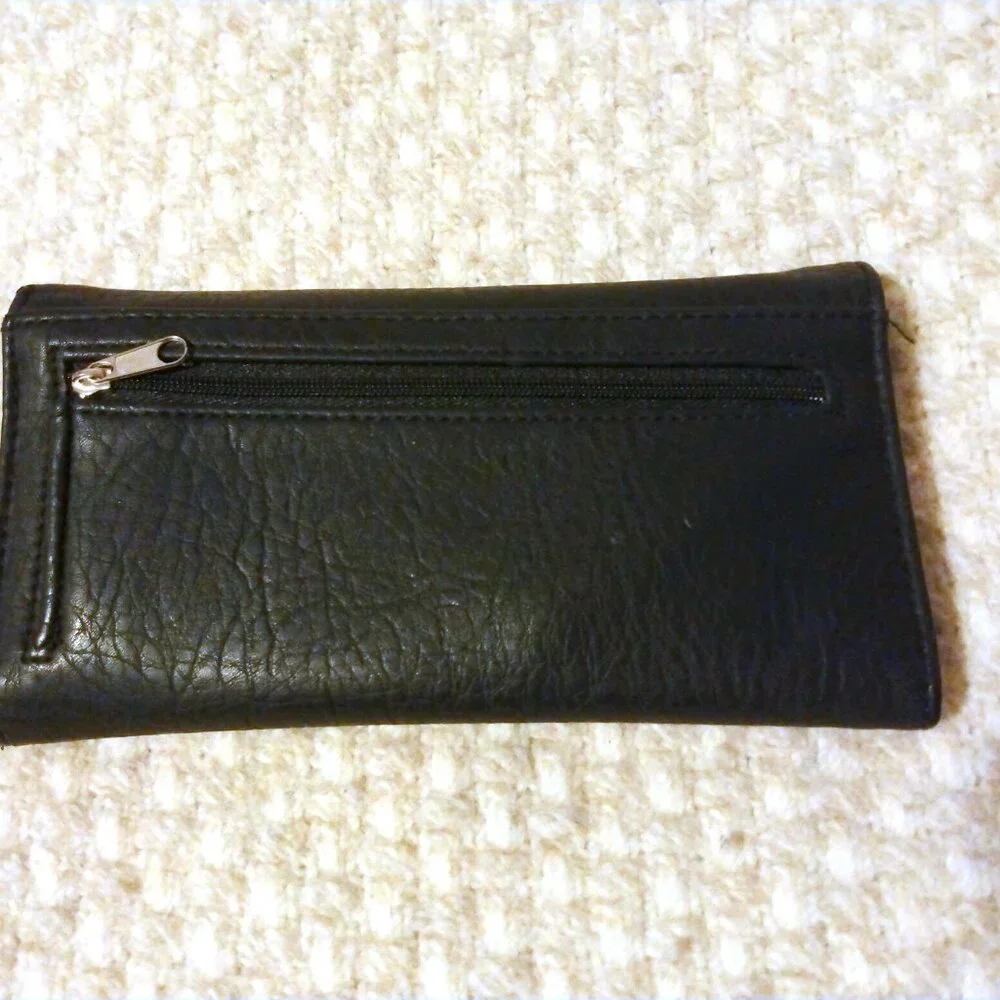 Nicole Miller Black Studded Cutout Trifold Wallet Boho Glam Y2K Edgy Boho Glam